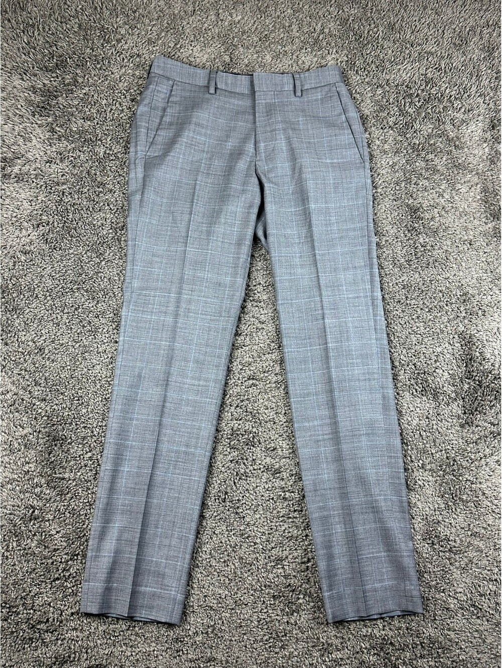 Bonobos Mens Dress Pants 29x32 Slim Fit Grey Blue Plaid Wool Blend Flat Front